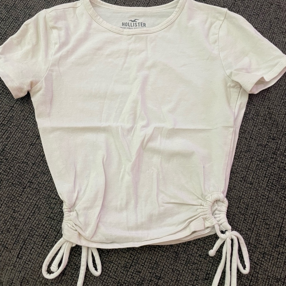 Hollister White Ruched Tie Front T-Shirt